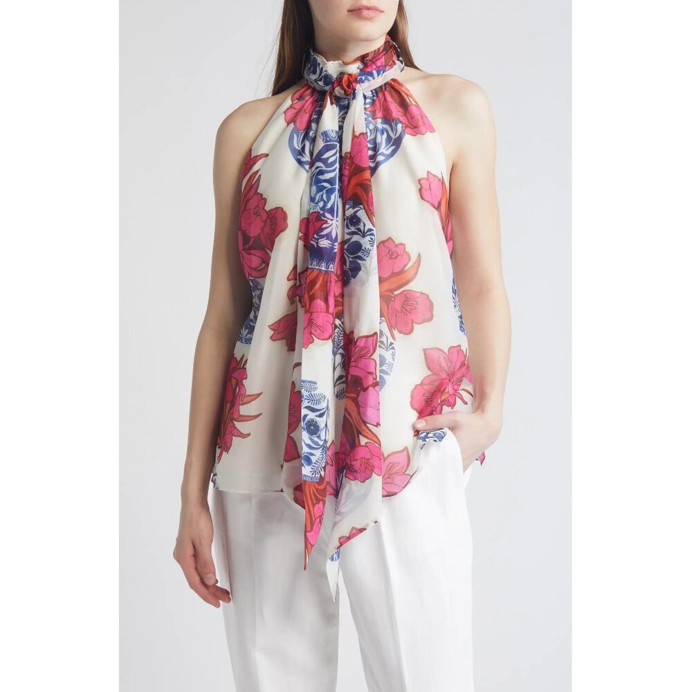 NWT Ted Baker Akaki Floral Organza Tie Neck Blouse Multicolor US 6